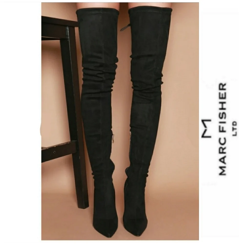 Ultra Sexy Marc Fisher LTD Black Microsuede OTK Boots - Picture 1 of 7